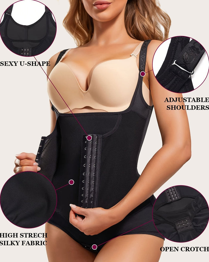 Women's Waist Trainer Bodysuit Tummy Control Slim Cincher Open Bust Shapewear  - By Qivii
