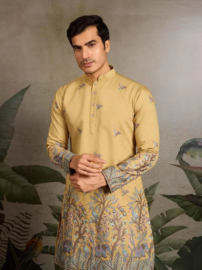 Yellow Kurta Set With Elephant Embroidery Motifs