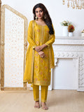 Yellow Meena Jacquard Kurta With Dupatta