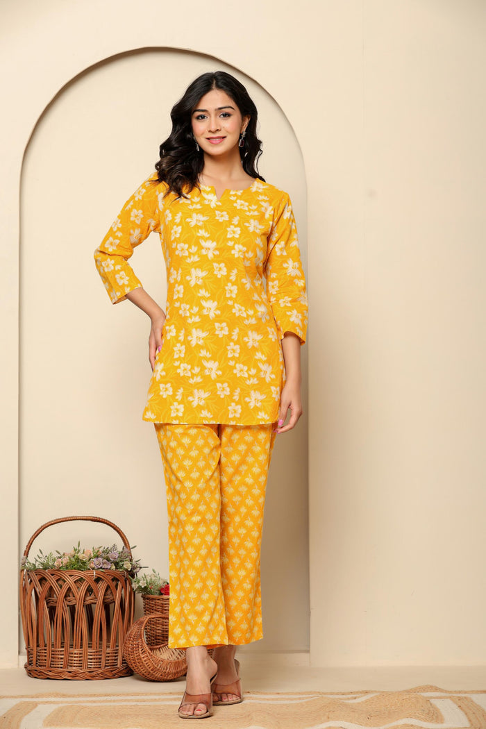 Yellow Printed Cotton Co- Ord Set