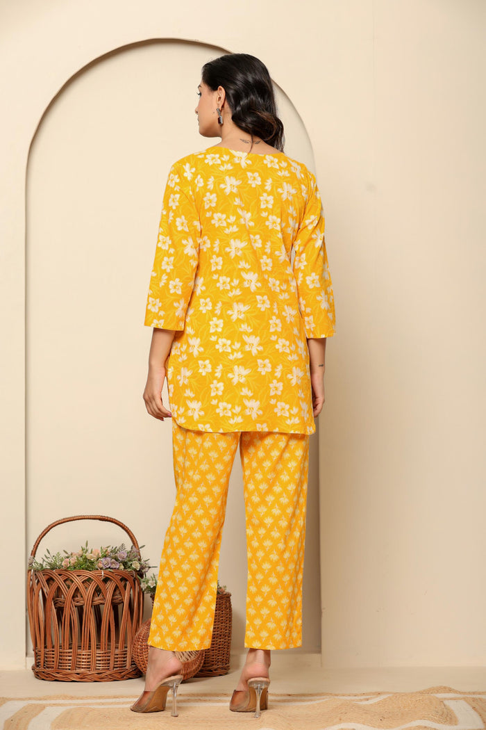 Yellow Printed Cotton Co- Ord Set