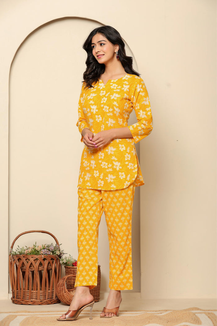 Yellow Printed Cotton Co- Ord Set