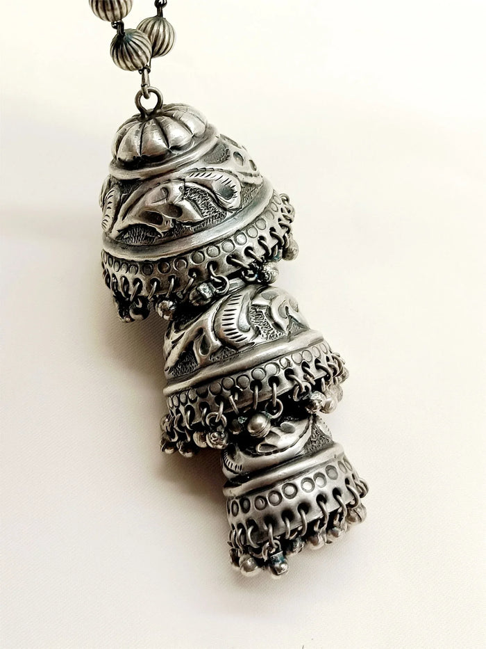 Yiti German Silver Triple Layerd Oxidized Neckpiece